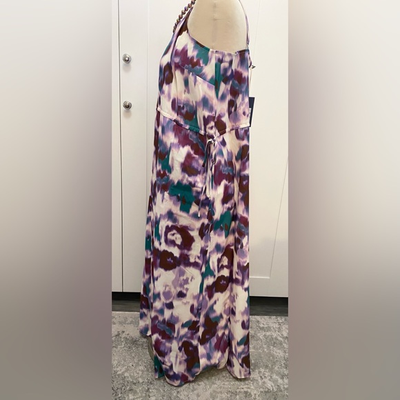 XL Abstract Floral Strappy Midi Dress WAdjustable Waist Purple Pink & Teal NEW! - Picture 2 of 7